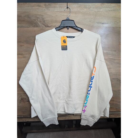 Carhartt TENCEL Fiber Series Sweatshirt Womens Size XL Cream Loose Fit Graphic - Picture 1 of 3